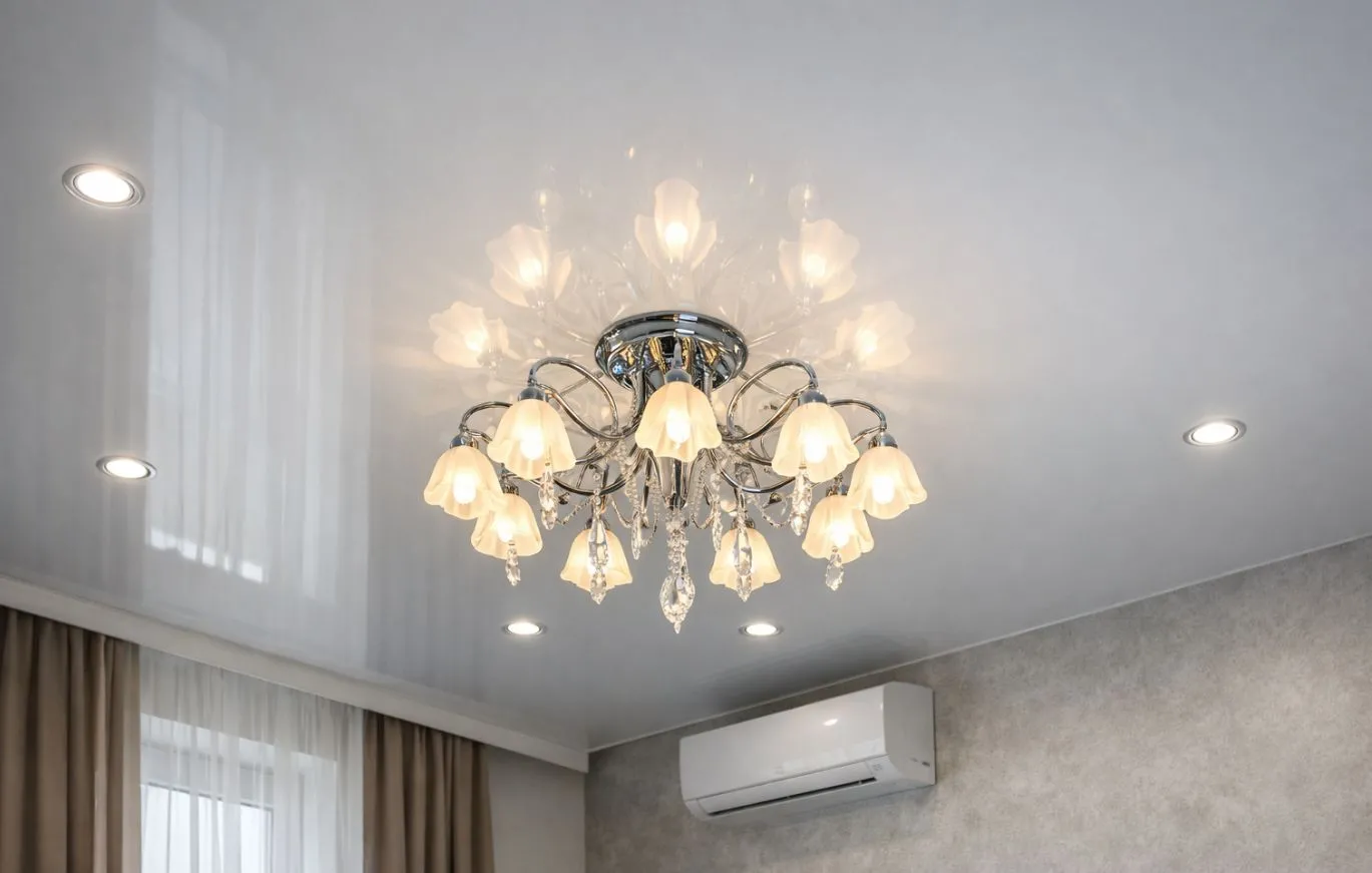 Как выбрать люстру для натяжного потолка
